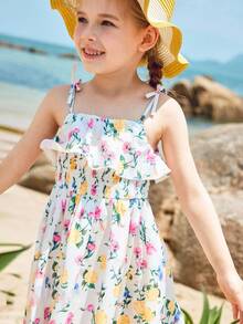Joliand Joliand 1 pièce Robe nuisette élégante à fleurs éparpillées pour jeune fille, convient pour le port casual quotidien, les voyages, la plage, les rassemblements, les fêtes, les mariages, les pique-niques, l'été - Multicolore - Voir 10