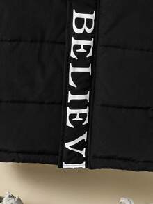 Teenage Boys Casual Letter Print Hooded Vest Padded Coat, Suitable For Daily Casual Wear And School, Autumn/Winter Fall - Black - View 7