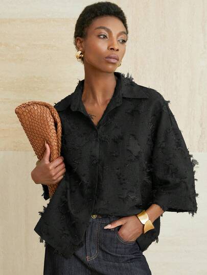 Aveloria Modichic 3/4 Sleeve Olive Green Shirt, Simple Cut, Loose Fit, Classic Collar, Comfortable To Wear