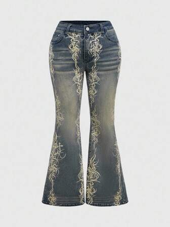 Grunge Punk Jeans a zampa di elefante vintage lavati in taglia comoda