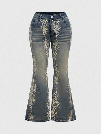 Grunge Punk Vintage gewaschene Schlagjeans in Große Größen