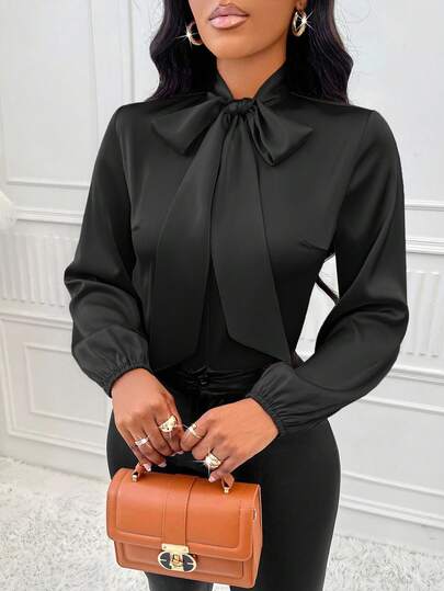 SOLERSUN Glossy And Elegant Apricot Colored Shirt For Women's Commuting, Casual Business For New Year Holiday Party Clothes