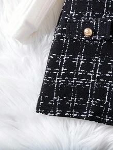 SHEIN Babygirl 优雅针织黑色格子连衣裙和汗衫套装 - 黑與白 - 查看 8