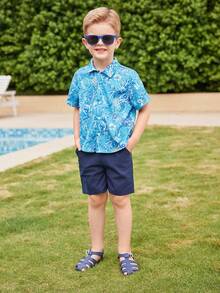 Joliand Joliand 1pc Young Boys Elegant City Vacation Casual Blue Pineapple Floral Print Short Sleeve Shirt, Suitable For Leisure, Daily Wear, Travel, Home, Beach, Summer Young Boys Suit Set Young Boys 3 7yrs Beach - Multicolor - View 4