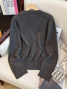 Franclia Nuevo suéter de otoño/invierno con bordado de cuentas, diseño elegante y de moda para mujeres - Gris - Ver 2