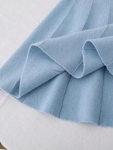 Souflis Souflis 2pcs Girls Sweater Set, Bow Decor Textured Knit Pullover And A-Line Skirt Fall Winter - Baby Blue - View 8