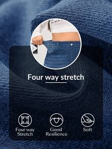 Flexra 大码女式高街运动针织牛仔工装口袋阔腿直筒裤 - 深色水洗藍 - 查看 6