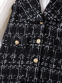 SHEIN Babygirl 优雅针织黑色格子连衣裙和汗衫套装 - 黑與白 - 查看 7