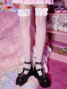 ROMWE Grunge Punk 1 par de medias por encima de la rodilla de estrella de rock oscura - Blanco - Ver 2