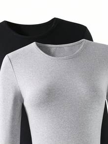 Set de 2 piezas Conjunto de moda para adolescentes con top de manga larga ajustado + pantalones de manga larga acampanados, adecuado para primavera/otoño - Multicolor - Ver 8