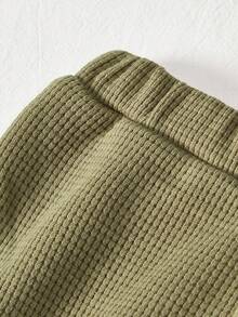 Cozy Pixies 2pcs/Set Unisex Baby Girl Solid Dropped Shoulder Hooded Sweatshirt And Flare Leg Pants Outfit - Army Green - View 7