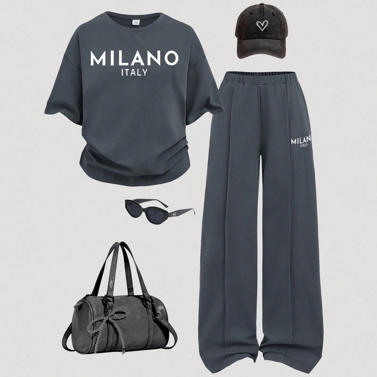 Conjunto informal de 2 piezas para adolescentes - Blusa de punto de cuello redondo de corte holgado con estampado gráfico y shorts de corte relajado,