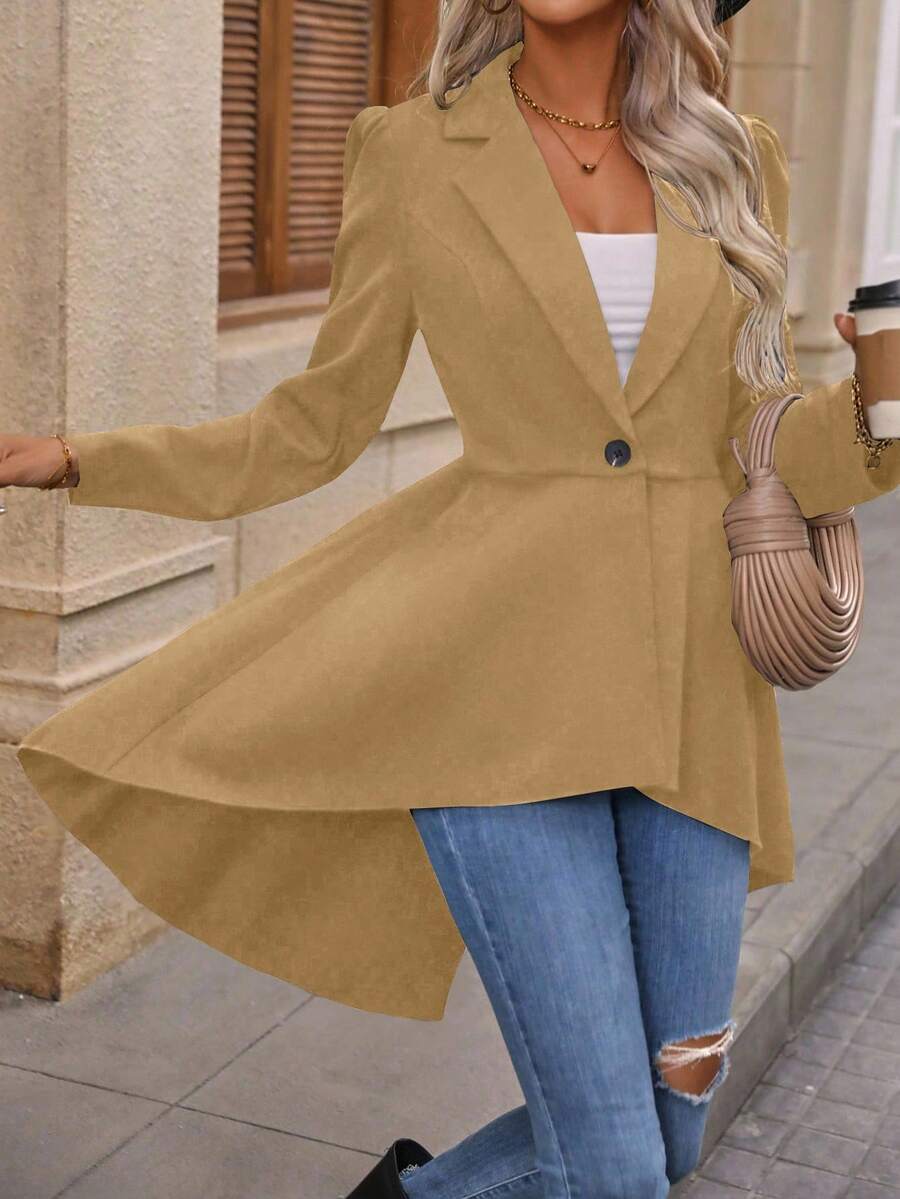 EMERY ROSE Women's Solid Color Minimalist Long Sleeve Blazer - Khaki - View 1