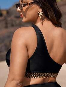 Swim Vcay 大码镂空金属环装饰比基尼上衣夏季 - 黑色 - 查看 2