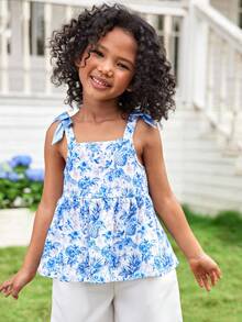 Joliand Joliand 1pc Young Girl Elegant Urban Cute Blue Pineapple Floral Pattern Camisole, Suitable For Party, Travel, Daily, Party, Summer Summer Clothing For Girls Kids Summer Clothes Young Girls Dresses Kids Girls Summer Floral Theme Clothing Summer Clothes For Kids Young Girls Summer Girl Clothes ColorfulJoy