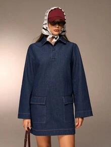 Avantive Vestidos para ocasiones como otoño e invierno, Halloween, Navidad, Año Nuevo, salir, graduación, baile de graduación, elegante, formal, lujoso, elegante, casual de negocios, cumpleaños/oficina, concierto country, club, sexy, western, ropa de trabajo, ropa urbana, vintage, festival, cóctel, rave, baile de graduación, Hawái, aeropuerto, divertido, básico, brunch, estilo de los 2000, ajustado, estilo old money, iglesia, homecoming, elegante, fiesta, modesto, cita nocturna, azul desgastado, manga larga, vestido mini de mezclilla azul - Azul - Ver 5