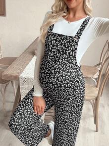 SHEIN Women's Casual Printed Pocket Wide Leg Maternity Jumpsuit