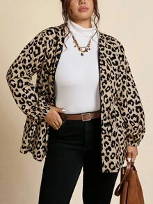 SHEIN LUNE 大码女式豹纹长袖拉链连帽外套 豹纹印花外套 女式豹纹连帽外套 女式轻薄豹纹外套 动物纹外套 女式动物纹外套 大码动物纹风衣 豹纹印花外套 大码豹纹风衣 大码雨衣 棕色连帽拉链外套 女式拉链连帽衫 女式冬季女装 感恩节女装 - 彩色 - 查看 6