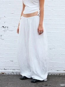 COUREZ Low Rise Baggy Balloon Parachute Trousers In Semi Sheer Silky Fabric /Y2K Going Out Spring Wide Leg Pants - White - View 4