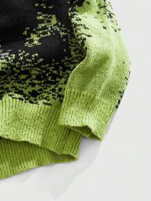 ROMWE MEN Street Life Men's Fashionable Colorblock Crew Neck Sweater, Autumn/Winter - Green - View 3