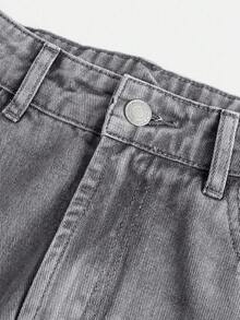SHEIN Teen Girl Front Button Pocket Casual Jeans, Simple Design - Light Grey - View 4