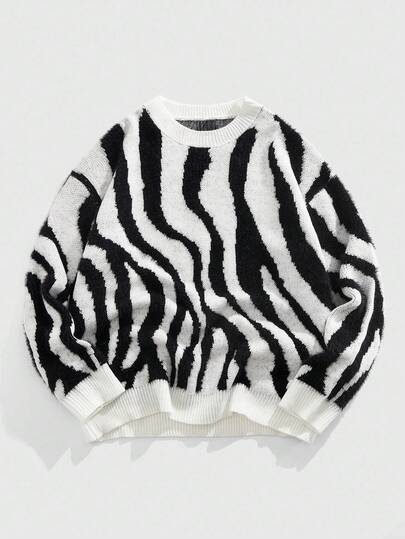 Street Life Maglione a girocollo da uomo a righe zebrate, moda di strada, autunno inverno