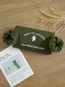 Manfinity Dauomo Felpa girocollo da uomo casual con ricamo a rana e slogan, foderata termicamente, manica lunga, adatta per autunno/inverno