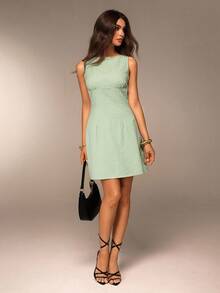 Avantive Váy ngắn đi biển họa tiết sọc chữ A không tay mùa hè mới dành cho nữ - màu xanh lá - Xem 5