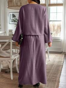 Weeklong 大码女式纯色灯笼袖前系带衬衫和迷你裙休闲两件套