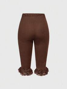 ROMWE Kawaii Spring/Summer Y2K Style Lace Patchwork Tie-Up Capri Pants - Brown - View 2