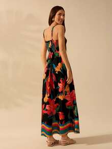 CAJUNI 女式波西米亚风彩色热带花卉印花细肩带休闲夏季连衣裙 - 彩色 - 查看 2