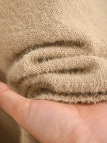 CosyJoli Áo len dài tay trễ vai dáng rộng, thắt nơ sau lưng cỡ lớn dành cho nữ, mùa thu - Màu be - Xem 6