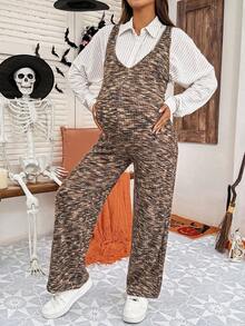 SHEIN 2-Piece Maternity Fashion Striped Shirt And Jumpsuit Set Maternity Two-Piece Set Autumn Halloween Costume - Multicolor - View 7