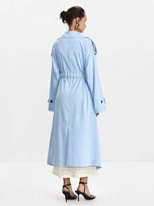 Lumivelle 女士时尚通勤系带腰部风衣浅蓝色风衣女士女士风衣蓝色风衣 - 淺藍色 - 查看 2