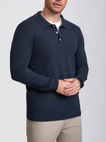 Airaco Men's Casual Solid Color Button-Up Cardigan Sweater - Navy Blue - View 4