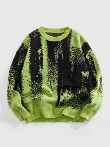 ROMWE MEN Street Life Men's Fashionable Colorblock Crew Neck Sweater, Autumn/Winter - Green - View 1