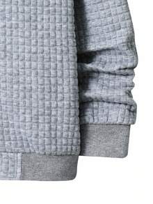 SHEIN Tween Boy 休闲百搭纹理格子棒球夹克，适合通勤、上学、日常休闲装、运动、秋冬 - 灰色 - 查看 5