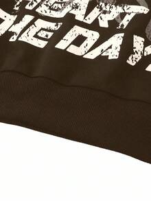 ROMWE MEN Street Life 男士长袖街头风格复古印花运动衫，秋季 - 咖啡棕 - 查看 4