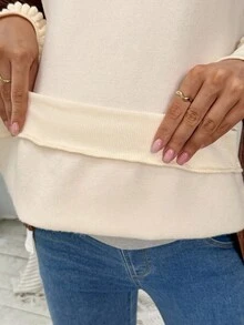 SHEIN 孕妇拼色圆领落肩长袖羊毛衫，秋冬休闲装 - 白色 - 查看 7