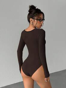 SHEIN Unity Body de mujer con ribete de color contrastante y lazo, de manga larga, versátil para uso diario