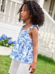 Joliand Joliand 1pc Young Girl Elegant Urban Cute Blue Pineapple Floral Pattern Camisole, Suitable For Party, Travel, Daily, Party, Summer Summer Clothing For Girls Kids Summer Clothes Young Girls Dresses Kids Girls Summer Floral Theme Clothing Summer Clothes For Kids Young Girls Summer Girl Clothes ColorfulJoy