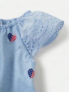 Joliand Joliand 2 件/套 女婴优雅城市学校爱国心旗印花针织无袖宽松上衣和阔腿短裤，适合日常休闲、独立日、旅行、海滩 7 月 4 日 7 月 4 日美国国旗 美国国旗 美国国旗 爱国旗帜 老荣耀 独立日