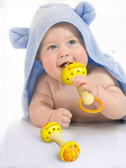 Zazumi 1PC Duck Shape Rattle Teether Toy Soft Chewable Sensory Shaker Soothing Toy For Babies Free Infant Developmental Playtime Gift(Style,Color Accessories Random)