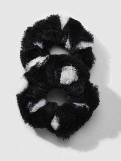 Kawaii 2pcs/Set Chic Vintage Leopard Print Fluffy Scrunchies, Korean Style & Sophisticated, Suitable For Women Daily Wear, Holiday Gift Hair Ties Ponytail Holders Hair Elastics Hair Rope