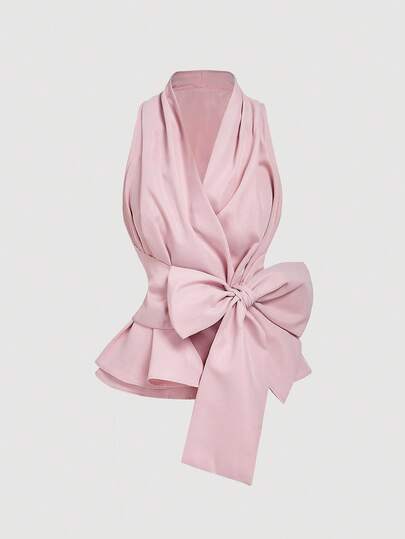 SHEIN X Belle Mariano SHEIN MOD Blusa casual de mujer con cuello en V y tirantes con lazo