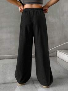 SHEIN Tween Girl Simple Front Tie Loose Sweatpants, Casual Daily Wear Fall Winter - Black - View 2