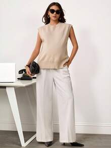 MaterniWear 女士纯色圆领露背扭纹休闲宽松针织背心，适合孕妇