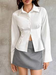 SHEIN LUNE Áo cánh nữ thời trang Hồng Kông ôm eo, dáng ôm thanh lịch, thường ngày, mùa thu - trắng - Xem 7