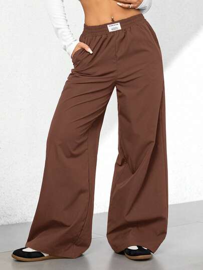 SHEIN PETITE Autumn And Winter Loose Casual Vacation Zhangzi Black Straight Trousers