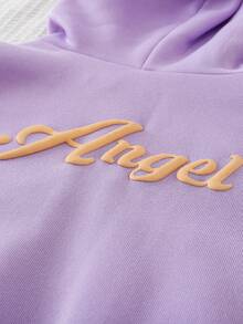 Cozy Pixies Baby Girl Letter Print Versatile Hooded Casual Zip-Up Jacket,In Fall/Winter - Purple - View 5